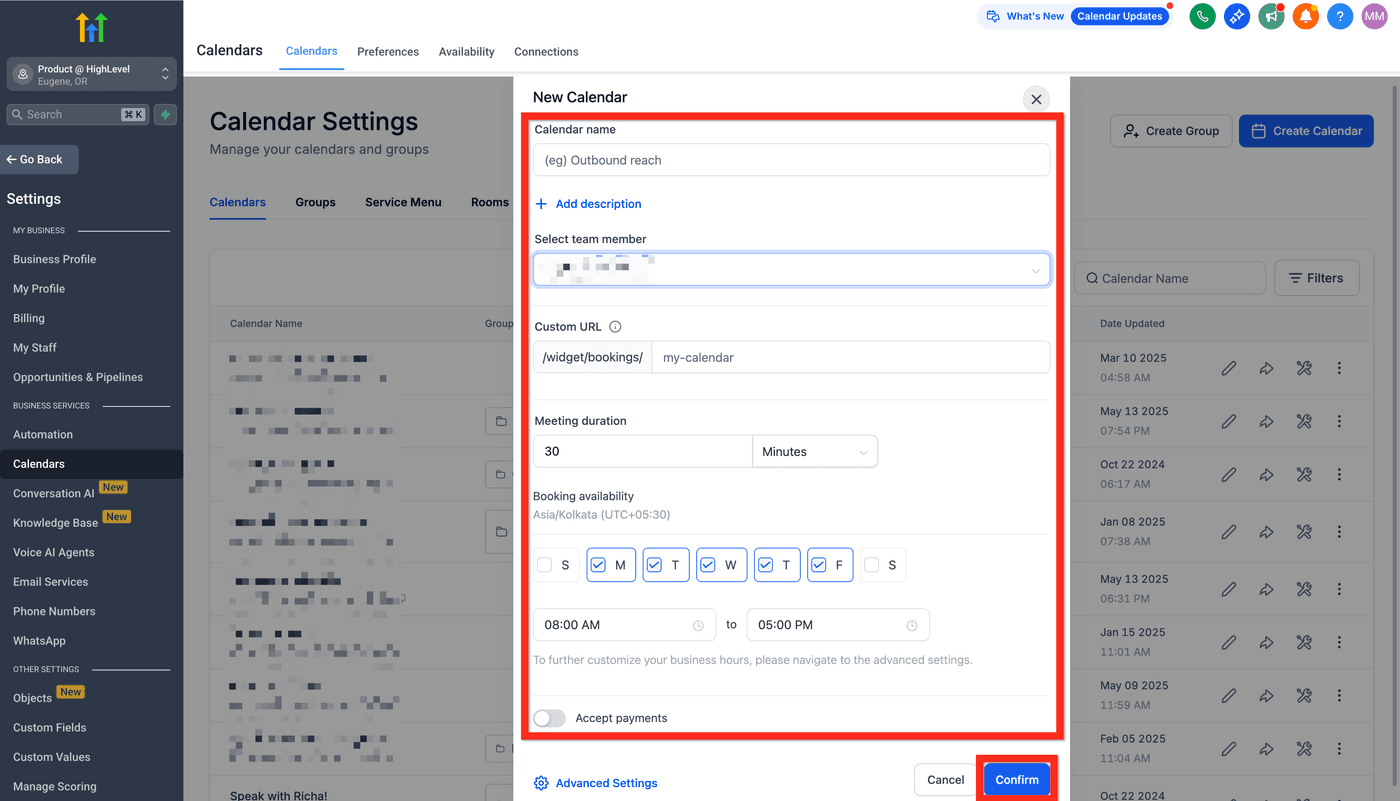A booking calendar showing open appointment slots