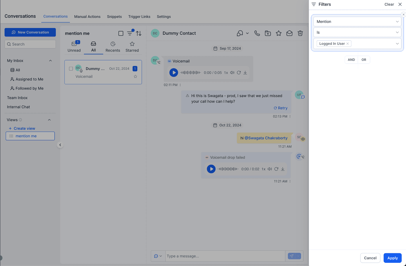 A customer conversation with the reply box