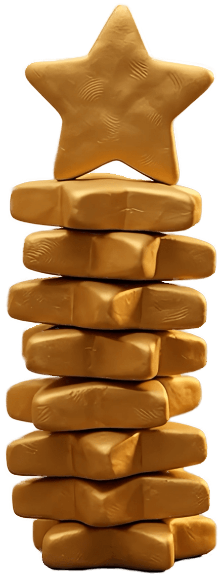 Stack of clay five-star review markers